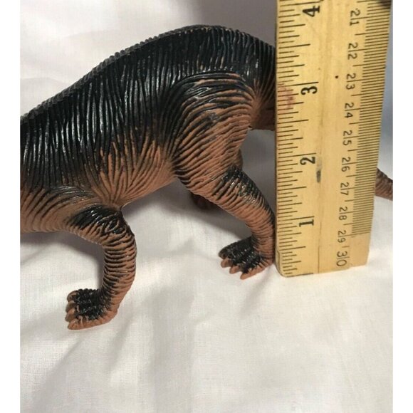 Vintage 1998 TRICERATOPS Toy Figure Dinosaur Black Brown Blue Eyes Squishy Vinyl - Picture 10 of 10